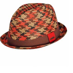 Kangol Stylish Red and Brown Patterned Fedora M